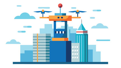 Photo of a futuristic drone delivery station in a modern city, isolated on white background