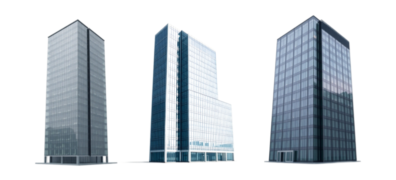 Modern skyscrapers reaching for the sky on transparent background