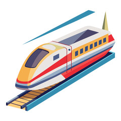 Naklejka premium Photo of modern highspeed train traveling on railway tracks, isolated on white background