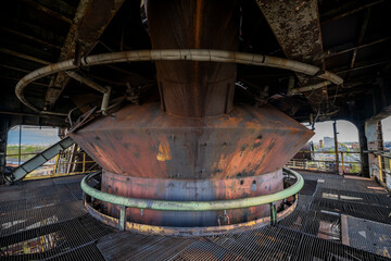 Abandoned Heavy Industrial Ruins with Large Blast Furnace in Steelworks
