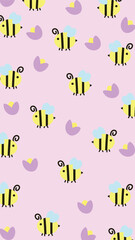 Cute seamless bee pattern – charming vector with floral elements, bees for wrapping