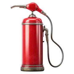 Obraz premium Vintage Gas Pump Nozzle with Metal Hose and Red Tank Design
