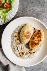 cutlets with mushroom puree and champignons