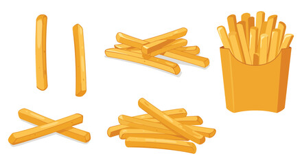 Cartoon French Fries Set Isolated Crispy Potatoes in a Variety of Arrangements