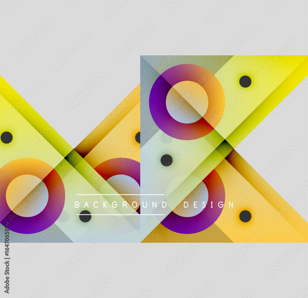 Poster abstract geometric design. overlapping shapes, circles, squares create vibrant visual effect. yellow