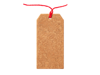 Elegant beige floral gift tag with red string, Isolated On White Background, Png Transparent