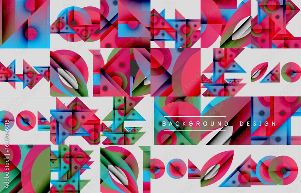 Poster abstract geometric pattern. bright colors, overlapping shapes create dynamic visual texture. modern 
