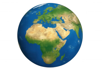 Rotating planet model highlighting europe, africa, asia against transparent backdrop, representing global environmental connections