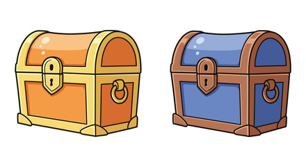 Two Cartoon Treasure Chests in Orange and Blue Colors Isolated