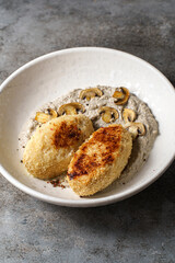 cutlets with mushroom puree and champignons