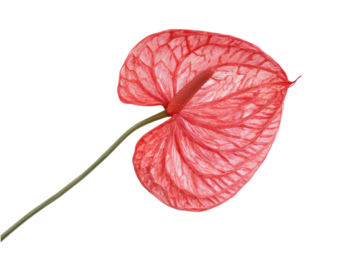 Isolated Coral Red Anthurium Leaf on Transparent Background - Powered by Adobe