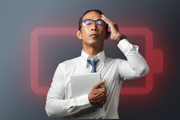 Burnout Businessman with Low Battery Metaphor