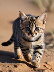 Obraz premium Savannah stalker: discovering the world's deadliest small cat. Nature's contrast. The unexpected lethality of the tiny african black-footed cat revealed. Lethal kittens. Wildlife photography.