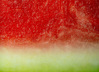Slice of watermelon close up macro texture red and green