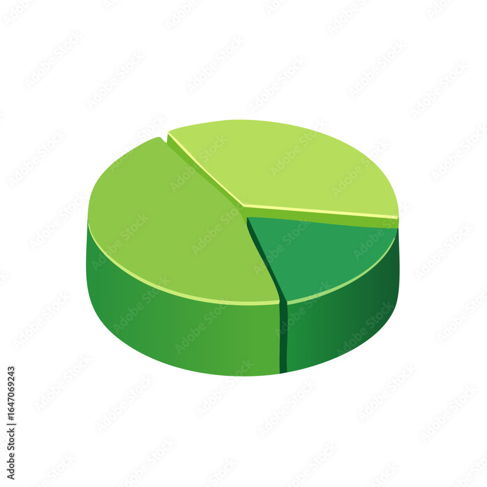 Poster a three-part pie chart illustration, showcasing data representation with varying green shades.