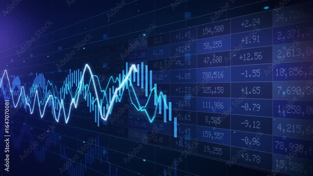 Aufkleber dynamic financial data visualization: abstract blue stock market charts and graphs animation
