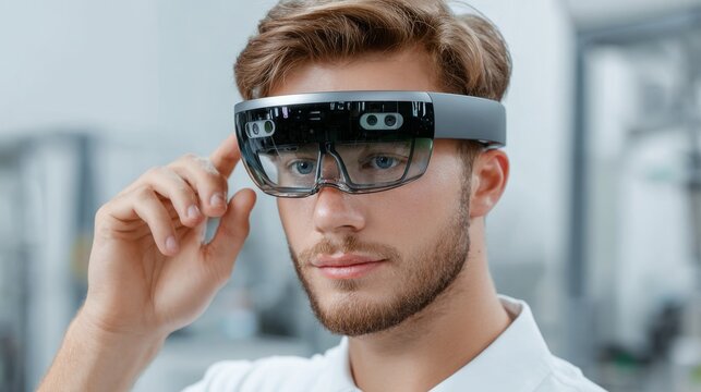 Technician utilizing augmented reality headset at hybrid plant for enhanced operations and maintenance