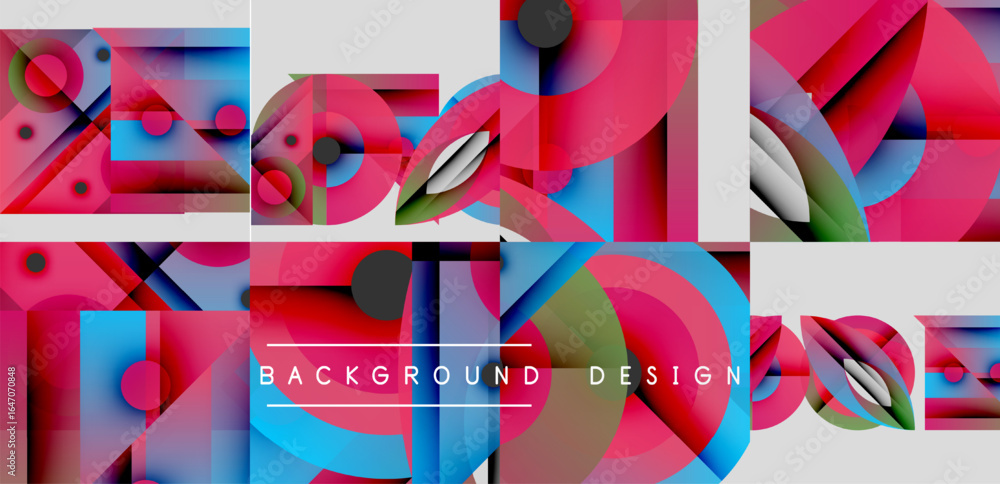 Poster abstract geometric patterns, vibrant colors, overlapping shapes. modern design elements create dynam