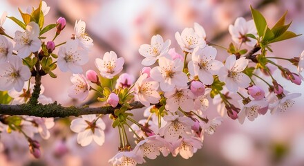 Fototapeta premium Beautiful Pink and White Cherry Blossoms in Spring Sunlight