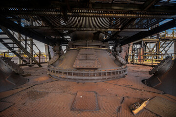 Abandoned Heavy Industrial Ruins with Large Blast Furnace in Steelworks