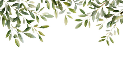 Fototapeta premium Lush green leaves gently frame a blank space, ideal for nature-themed artwork or elegant designs