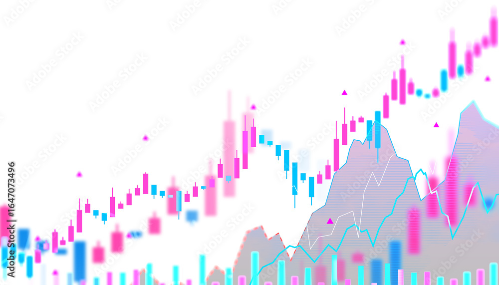 Poster abstract colorful candlestick and mountain graph on isolated white background showing digital financ