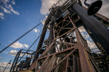 Abandoned Heavy Industrial Ruins with Large Blast Furnace in Steelworks