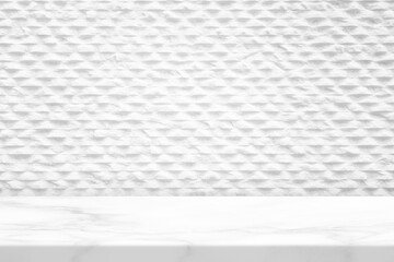 Marble Table Top with White Textured Background Featuring a Geometric Pattern
