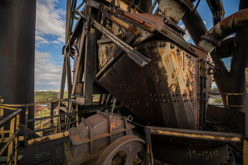 Abandoned Heavy Industrial Ruins with Large Blast Furnace in Steelworks