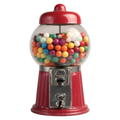 Vintage Red Gumball Machine with Colorful Gumballs Inside