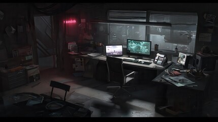 sci-fi creative workspace,digital painting,illustration.