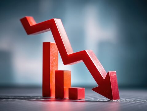 Red Downward Arrow Indicating Loss in Financial Market Statistics