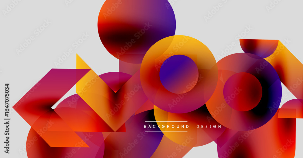 Poster abstract vibrant shapes overlap, creating dynamic colorful composition. modern design with gradients