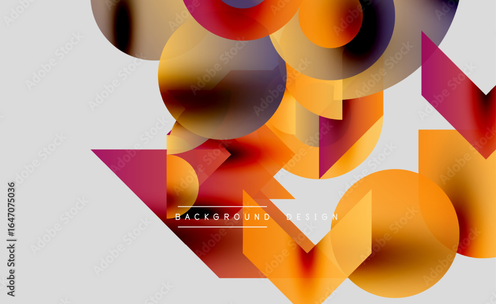 Poster abstract colorful shapes overlap, creating dynamic visual effect. warm tones dominate, with hints pu