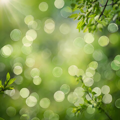 Fototapeta premium Green Bokeh Forest Background with Sunlight and Leaves