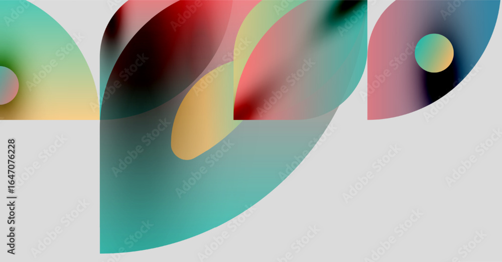 Poster abstract colorful shapes overlap, creating fluid forms. gradient hues blend, offering soft visual ex