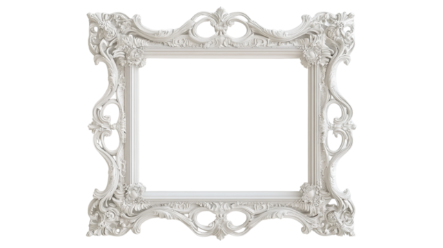 Elegant white frame with detailed carvings waiting to showcase a cherished piece of art or memorable picture
