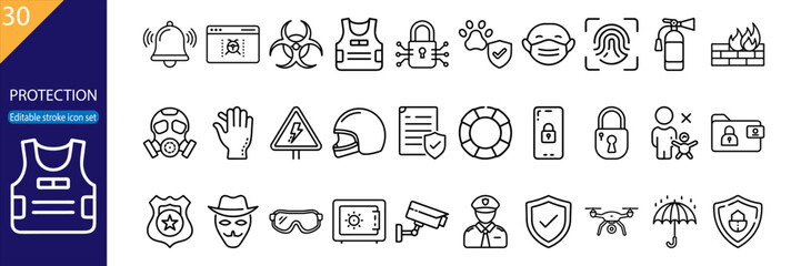 30 Protection Vector Icons - Minimal Line Pack