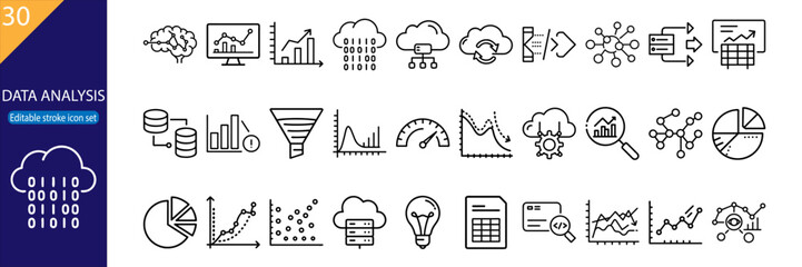 30 Data Analysis Vector Icons – Minimal Line Pack
