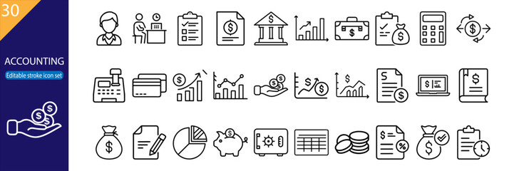 30 Accounting Vector Icons – Minimal Line Pack
