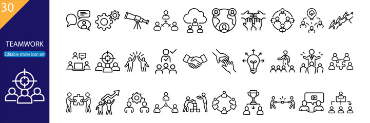 30 Teamwork Vector Icons - Minimal Line Pack