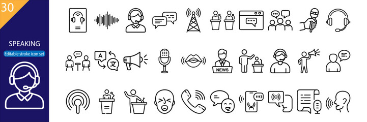 30 Speaking Vector Icon Set - Minimal Line Pack