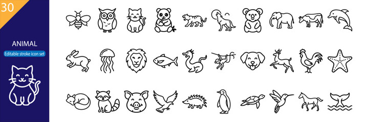 30 Animal Vector Icons – Minimal Line Pack