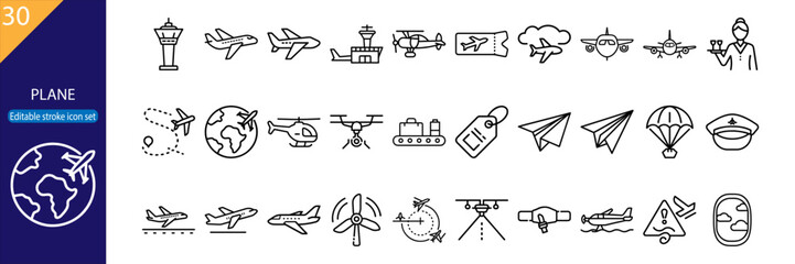 30 Plane Vector Icons – Modern Line Icon Set