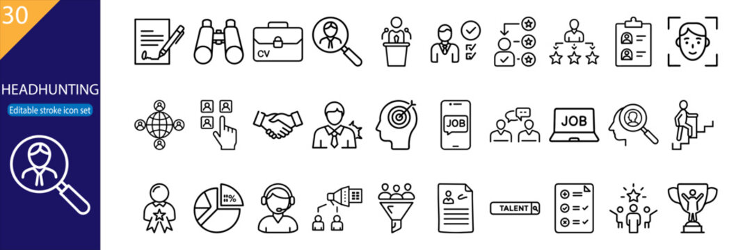 30 Headhunting Vector Icons Set - Sleek Line Pack