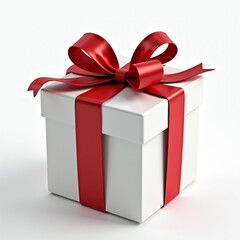 Obraz premium white gift box with red satin bow 3d render on white background