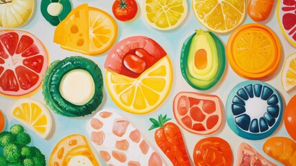 Vibrant Assortment of Fresh Fruits and Vegetables on a Colorful Background