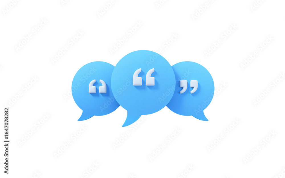Poster three blue speech bubbles with quotation marks and lock icon isolated on transparent background