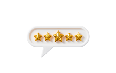 Five golden stars in a white speech bubble isolated on transparent background