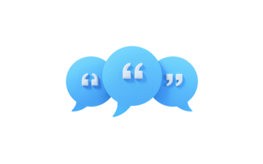 Three blue speech bubbles with quotation marks and lock icon isolated on transparent background
